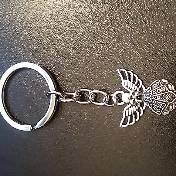 Phaeton Silver Tone Guardian Angel Charm Keychain 1 x 3 1/4 inch total w keyring - Picture 8 of 9
